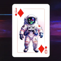 soviet playing card, astronaut with neon glowing skull 1 9 6 0 s color _ bleed _ video compression video glitch vhs footage akira kurosawa mamoru oshii wes anderson