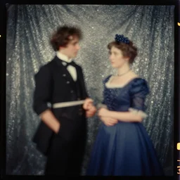 kodak portra 4 0 0, wetplate, muted colours, blueberry, 1 8 8 0 s style, motion blur, portrait photo of a backdrop, sparkling, by georges melies and by britt marling