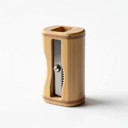 bamboo sharpener, photorealistic, isolated on a pure white background, centered, entire object in frame, sharp focus, soft studio lighting