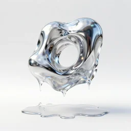 abstract 3D object made out of chrome on a white background dripping on the floor by David McLeod and Alberto Seveso, watery, flow, Blender Render, Transparent, Holographic, unreal engine, highly detailed, album cover art
