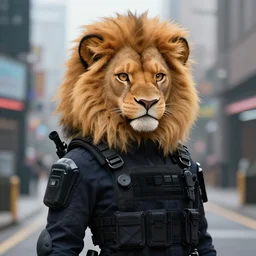 beautiful furry art portrait commission of a female furry anthro lioness fursona wearing a tactical cyberpunk swat uniform in the streets of a cyberpunk city at night in the snow. neon light. character design by charlie bowater, ross tran, artgerm, and makoto shinkai, detailed, inked, western comic book art