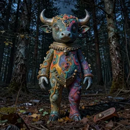 a creature of the night standing in an abandon forrest, chernobyl, split - complementary - colors, by greg rutkowski, flubber, wagyu, insanely detailed and intricate, elegant, ornate, hyper realistic, by mark brooks