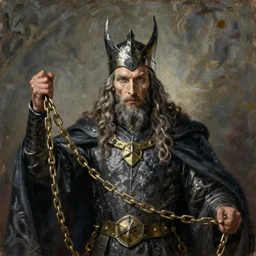 an oil painting depicting the Witch King of Angmar, holding gold chains, portrait, high detail, painted my michelangelo, trending on artstation