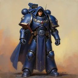 painting of kiryu kazama from yakuza as a cloaked tech priest holding a book, adeptus mechanicus, cybernetic enhancements attached to his body, zdzislaw beksinski, lewis jones, dariusz zawadzki, wayne barlow, warhammer 4 0 k, cold hue's, warm tone gradient background, concept art, digital painting
