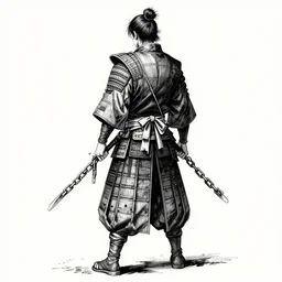 full body portrait from behind samurai holds chains manga highly detailed concept art inkstyle sketch octal render ultra detailed artstation