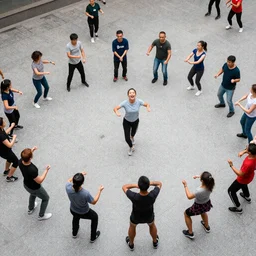 a photo of many people dancing in square.