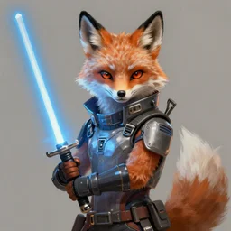 a portrait of an anthropomorphic cyberpunk fox holding a light saber, fantasy, elegant, digital painting, artstation, concept art, matte, sharp focus, illustration, art by josan gonzalez