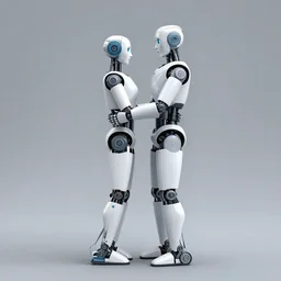 two humanoid robots making love, wide shot, long shot