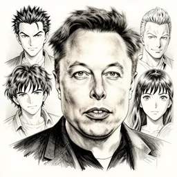 Portrait of Elon Musk, pen and ink, intricate line drawings, by Yoshitaka Amano, Ruan Jia, Kentaro Miura, Artgerm