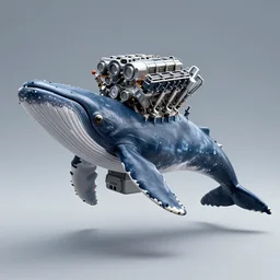 digital art of v 8 engine!! with cachalot whale body sticking from the end, cachalot whale!!, cachalot whale!!, full - body, cyberpunk style