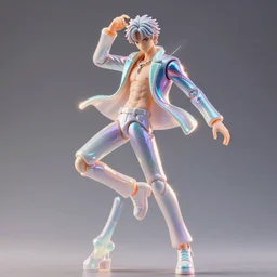 james jean, ilya kuvshinov isolated fashion hairstyle vinyl figure, figure photography, dynamic moving pose, glitter accents on figure, holographic undertones, anime stylized, high detail, ethereal lighting, rim light, expert light effects on figure, sharp focus, impactful composition and glowing effects unreal engine, octane, editorial awarded design