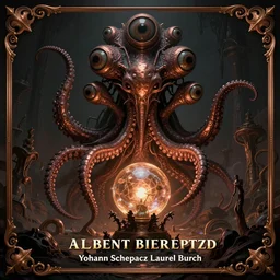 a detailed digital art of an alien creature with multiple eyes and tentacles emerges from a glowing orb in the center of a dark, foreign landscape,by Albert Bierstadt, Yohann Schepacz and Laurel Burch,style of grim dark, Kai Fine Art, chiaroscuro, dark academia, copper patina,detailed, ornate, maximalist, 8k, cinematic, compositing, post processing, award winning art,artstationHQ,artstationHD