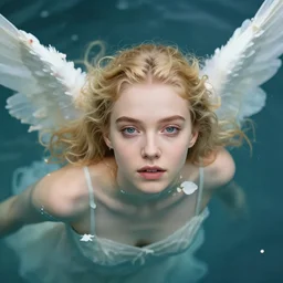 a beautiful blonde girl like a angel of anya taylor - joy floating under the deep water, white petal, by personal photography, art by brookskim, closeup, 4 k, highly detailed, instagram,