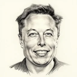 a pencil sketch of elon musks face. he looks happy and only is head is drawn.