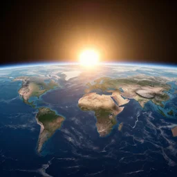 sunrise over a flat earth in space