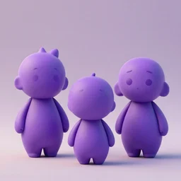 purple clay homunculi looking at the camera, cute anime style, octane render
