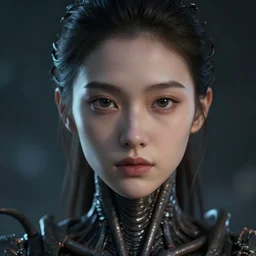 beautiful girl with xenomorph body, cute - fine - face, pretty face, realistic shaded perfect face, fine details, 8 k, moody lighting, cinematic lighting,
