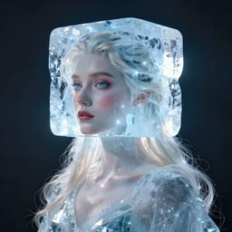 human made of ice with cube shaped head