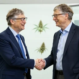 bill gates invested in marijuana drug buisness, bill gates shaking hands with marijuana drug lord, real event, historical event, realistic, hdr, clear image, hdd, dynamic lighting,