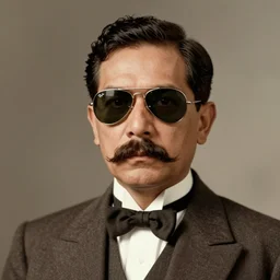 vintage photo portrait of jose rizal with a mustache wearing ray ban aviator sunglasses