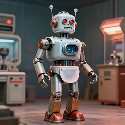 promotional photograph of an atompunk robot servant (1955), retrofuture