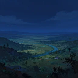Sci-Fi nighttime wallpaper of a beautiful landscape art by Donato Giancola and Bayard Wu, digital art, trending on artstation, 4k