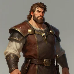 portrait, 5 0 years old man, large, stocky : : fantasy : : brown hair, sympathetic, short brown beard : : noble medieval clothing : : high detail, digital art, rpg, concept art, illustration