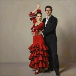 Richard Schmid and Jeremy Lipking full length portrait painting of a young beautiful flamenco dancer