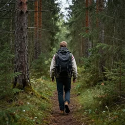 a man wandering the forest, in a norwegian folk style