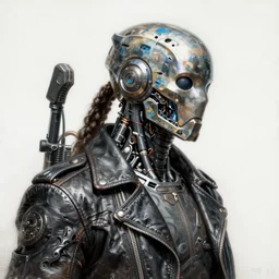 a high detailed hyper - detailed painting of a rebel cyborg humanoid with a leather jacket, he wants to help free humans and eliminate the governments of the earth so that people can live in freedom and self - government but for that he needs to help raise human and robotic knowledge, psychedelic surreal magical dystopian technological utopian psycho spiritual art, chaotic anarchist art fulcolor