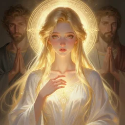 digital character concept art by artgerm and greg rutkowski and sylvain sarraih. clear portrait of a shy modern wife blessed by god to grow immaculately fertile and perfect!! blonde, in clothes! holy body! light effect. hyper detailed, glowing lights!! intricate, elegant, digital painting, artstation, smooth, sharp focus