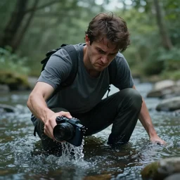 angry man throwing his phone into a river, dslr, 8 k, octane beautifully detailed render, sad mood, cinematic lighting, detailed photo, masterpiece, volumetric lighting, ultra realistic, highly detailed, high quality, lossless, photorealistic