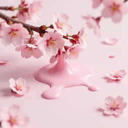 highly stylized matte painting of cherry blossoms melting! goo robert steven connett hard daylight 8k high angle shallow depth of field