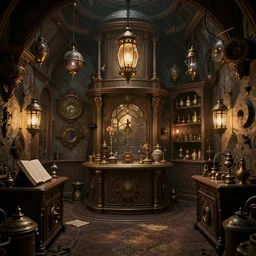 steampunk a magic workshop, intricate detail, hyper detailed, ultra realistic, sharp focus, smooth, octane render, lantern, volumetric, ray tracing, artstation trending, cgsociety, sense of awe, mystical, by wolp and artgerm, midsommar 4 k