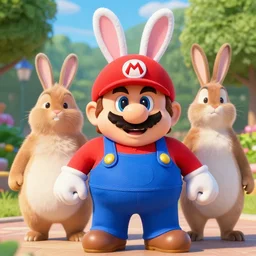 real life big chungus dressed like mario, super mario with bunny ears, big chungus, fat bugs bunny, high resolution photo