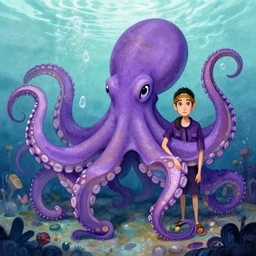 A giant purple octopus  by Feng Zhu and Loish and Laurie Greasley, Victo Ngai, Andreas Rocha, John Harris