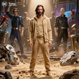 highly detailed full body portrait of keanu reeves lookalike as the sandman from dc comics, matrix, comic book cover art by cristian sauret, global illumination, radiant light, detailed and intricate environment