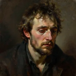 hyperrealistic oil painting of a sad man, big oil paint drips, dim volumetric lighting, 8 k octane beautifully detailed render, post - processing, portrait, extremely hyper - detailed, intricate, epic composition, cinematic lighting, masterpiece, by william - adolphe bouguereau, trending on artstation, very very detailed, masterpiece, stunning,