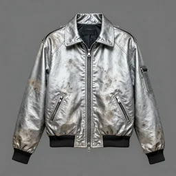 a silver dirty jacket, retrofuturism