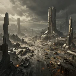 matte painting of a huge sci - fi battlefield