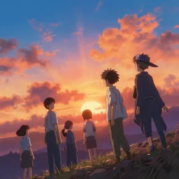 sunset, beautiful flowing feeling, amazing detail, by studio trigger, the vitality of life, by jeffrey smith, wojtek fus, by makoto shinkai, an illustration, by rossdraws, realistic and detailed, dramatic angle