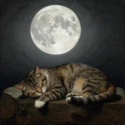 a cat sleeping on the full moon, by gustave dore