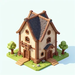 an isometric stylized medieval house by rembrandt