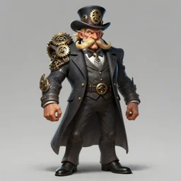 a highly detailed illustration of fancy blonde twirly moustache old man wearing hat with gears and suit, dramatic standing pose, muscular, intricate, elegant, highly detailed, centered, digital painting, artstation, concept art, smooth, sharp focus, league of legends concept art, wlop.