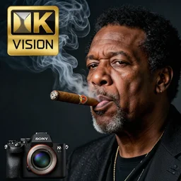 billy gibbons smoking a cigar, ( sony a 7 r iv, symmetric balance, polarizing filter, photolab, lightroom, 4 k, dolby vision, photography awardm, voque, perfect face )