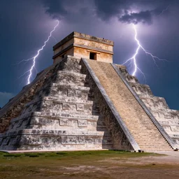 chichen itza, wide shot, sharp focus, atmospheric, natural volumetric lightning, cinematic, vivid colors, full texture detailed and intrensic, place of worship, holy, epic scene