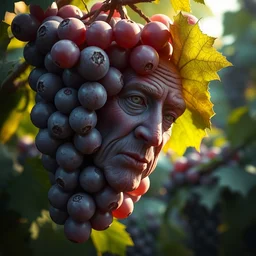 christopher walken face as a big grape in a bunch of grapes on the vine, hyper detailed, digital art, artstation, cinematic lighting, studio quality, smooth render, by peter mohrbacher, hajime sorayama, wayne barlowe, boris vallejo, aaron horkey, gaston bussiere, craig mullins