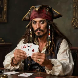 a portrait of a pirate playing cards by dean Cornwell