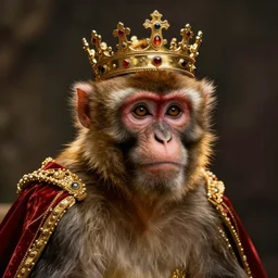 monkey with a crown on its head, majestic royal portrait