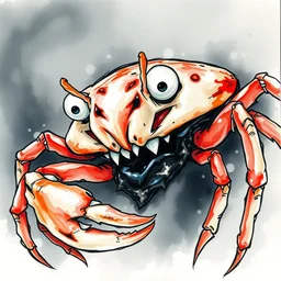 mr krabs wearing black lipstick, illistration by yoshitaka amano, smooth flowing lines, watercolors and acrylics,